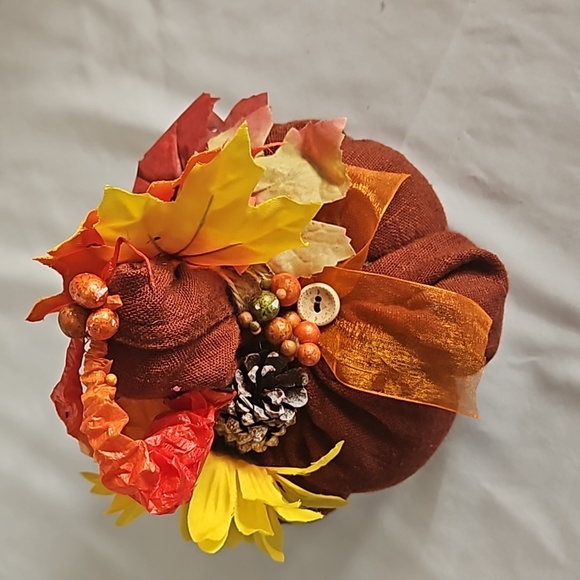 Hand Crafted Harvest Fabric Pumpkins 3Set Orange Farmhouse Handmade Autum Decor - Picture 7 of 17